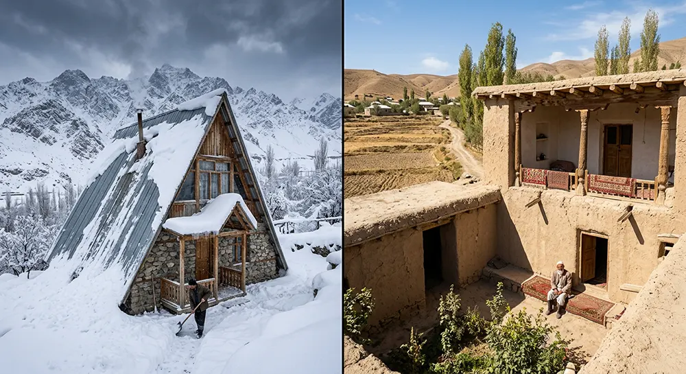 خانه با سقف شیبدار در تاجیکستان